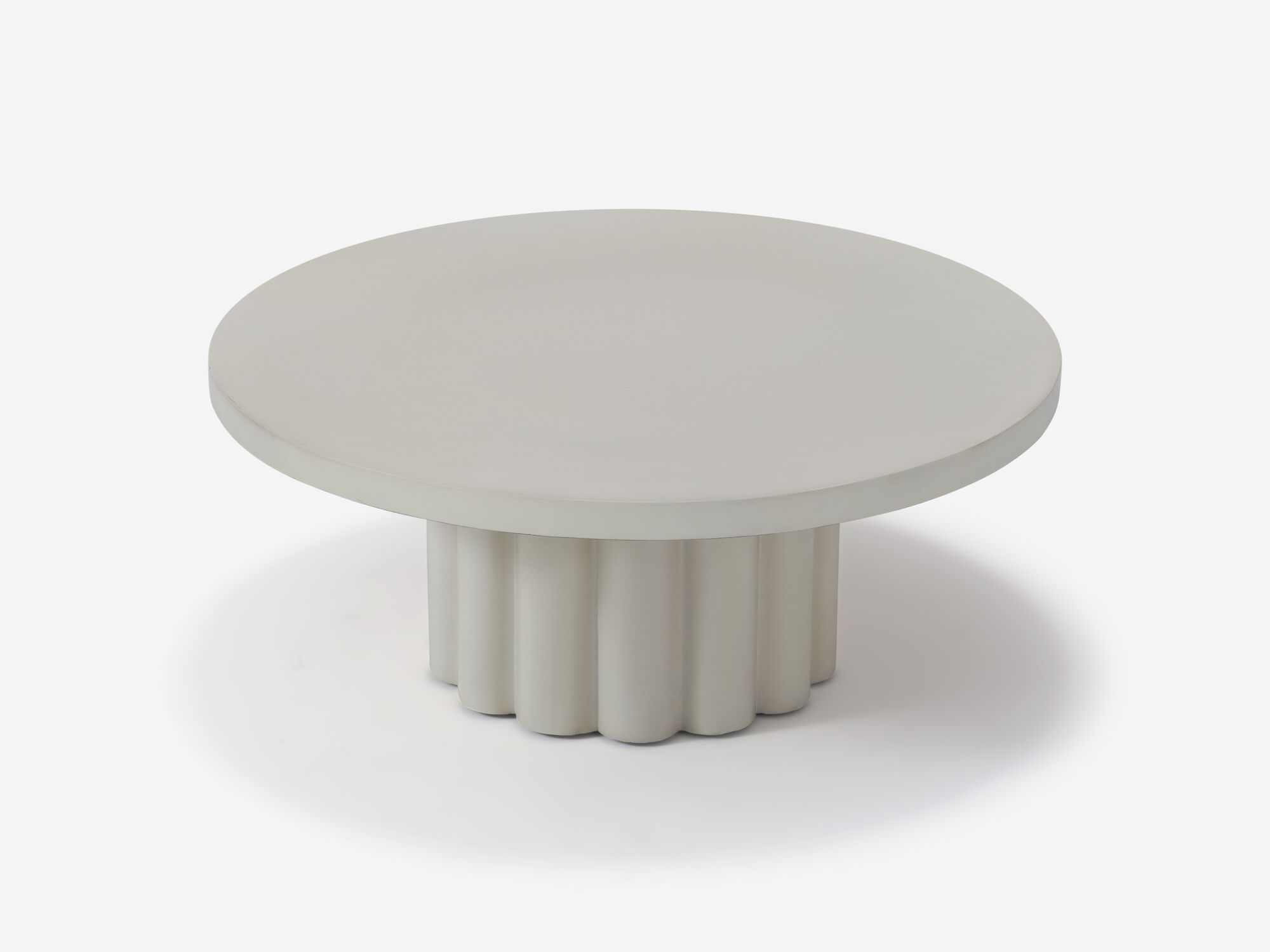 Round white coffee table detail view